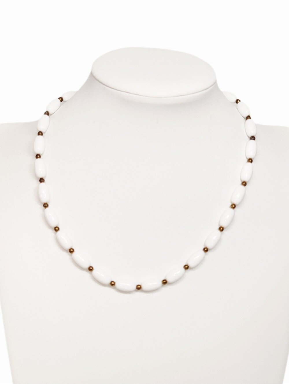 VINTAGE Direction One White Beaded Necklace with Gold-Tone Spacers